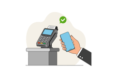 Hand holding smartphone making contactless payment near card Product Image 1