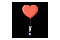 Astronaut floating in space holding large red heart-shaped b Product Image 1