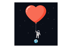 Astronaut floating in space holding large red heart balloon Product Image 1