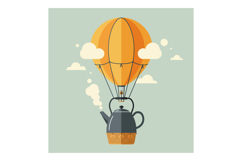 Hot air balloon shaped like a teapot with orange canopy floa Product Image 1