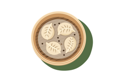 Steamed dumplings shaped like leaves in a wooden basket flat Product Image 1