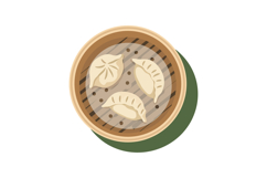 Steamed dumplings in bamboo basket with shadows flat minimal Product Image 1