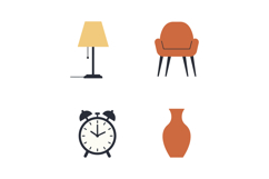 Home interior objects collection with lamp armchair clock an Product Image 1