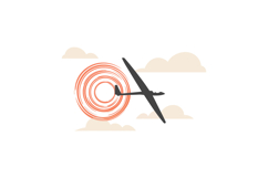 Glider airplane flying in sky with circular wind trail and s Product Image 1