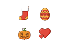 Set of festive holiday icons including Christmas stocking, d Product Image 1