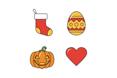 Four holiday-themed icons including Christmas stocking pumpk Product Image 1