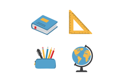 School supplies collection with book, ruler, pencil case, an Product Image 1