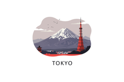 Tokyo cityscape with Mount Fuji snow-capped mountain and red Product Image 1