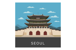 Traditional Korean palace gate with layered roofs and stone Product Image 1