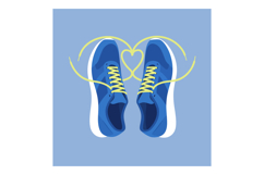 Blue running shoes with yellow laces forming heart shape fla Product Image 1