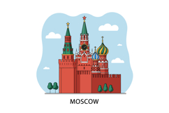 Moscow Kremlin and Saint Basils Cathedral detailed flat desi Product Image 1