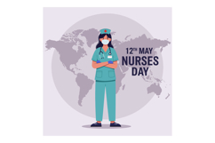 Female nurse standing confidently in medical scrubs and mask Product Image 1