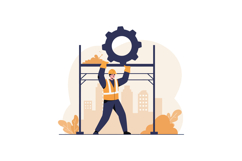 Construction worker holding large gear flat design engineeri Product Image 1