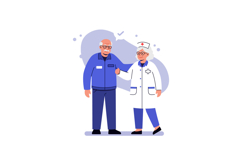 Elderly man and female nurse showing support standing togeth Product Image 1