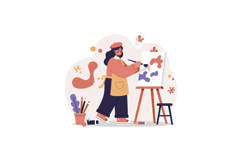 Young female artist painting abstract shapes on canvas in mi Product Image 1