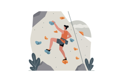 Female rock climber scaling indoor climbing wall with colorf Product Image 1