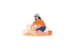 Young woman building sandcastle on beach in flat design styl Product Image 1