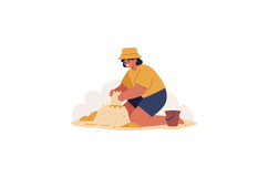 Child building a sandcastle at the beach in flat design styl Product Image 1