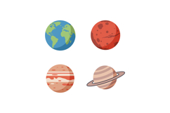 Earth Mars Jupiter Saturn planetary icons flat colorful vect Product Image 1