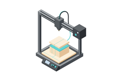 3D printer creating a beige box with blue tape in isometric Product Image 1
