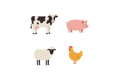Farm animals including cow pig sheep and chicken in flat sty Product Image 1