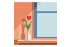 Red tulip flower in glass vase near window with soft natural Product Image 1
