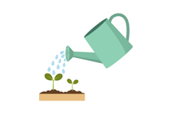 Green watering can pouring water on small plant seedlings in Product Image 1