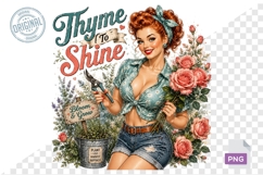 Thyme To Shine Vintage Floral Gardener PNG Design Product Image 1