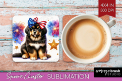 Tibetan Mastiff Dog Square Coaster Patriotic Dog Coaster PNG Product Image 1