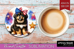Tibetan Mastiff Dog Round Coaster Patriotic Dog Coaster PNG Product Image 1