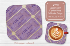 Book Club Ticket Sublimation Square Coaster PNG Vintage Product Image 1