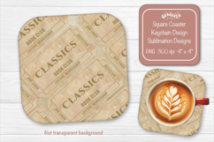 Book Club Ticket Sublimation Square Coaster PNG Vintage Product Image 1
