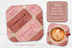 Book Club Ticket Sublimation Square Coaster PNG Vintage Product Image 1