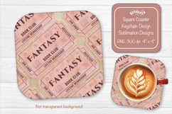 Book Club Ticket Sublimation Square Coaster PNG Vintage Product Image 1