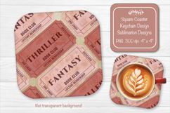 Book Club Ticket Sublimation Square Coaster PNG Vintage Product Image 1