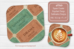 Book Club Ticket Sublimation Square Coaster PNG Vintage Product Image 1
