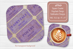 Book Club Ticket Sublimation Square Coaster PNG Vintage Product Image 1