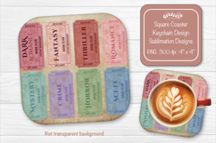 Book Club Ticket Sublimation Square Coaster PNG Vintage Product Image 1