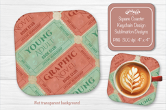Book Club Ticket Sublimation Square Coaster PNG Vintage Product Image 1