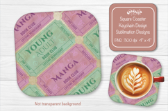Book Club Ticket Sublimation Square Coaster PNG Vintage Product Image 1
