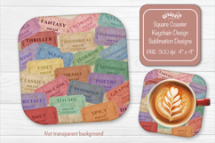 Book Club Ticket Sublimation Square Coaster PNG Vintage Product Image 1