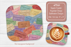 Book Club Ticket Sublimation Square Coaster PNG Vintage Product Image 1