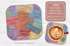 Book Club Ticket Sublimation Square Coaster PNG Vintage Product Image 1