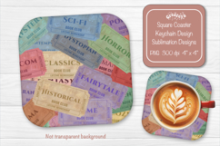 Book Club Ticket Sublimation Square Coaster PNG Vintage Product Image 1