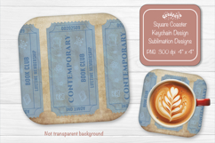 Book Club Ticket Sublimation Square Coaster PNG Vintage Product Image 1