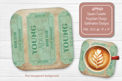 Book Club Ticket Sublimation Square Coaster PNG Vintage Product Image 1