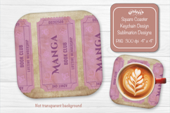 Book Club Ticket Sublimation Square Coaster PNG Vintage Product Image 1
