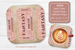 Book Club Ticket Sublimation Square Coaster PNG Vintage Product Image 1