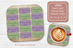 Book Club Ticket Sublimation Square Coaster PNG Vintage Product Image 1