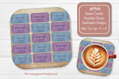 Book Club Ticket Sublimation Square Coaster PNG Vintage Product Image 1